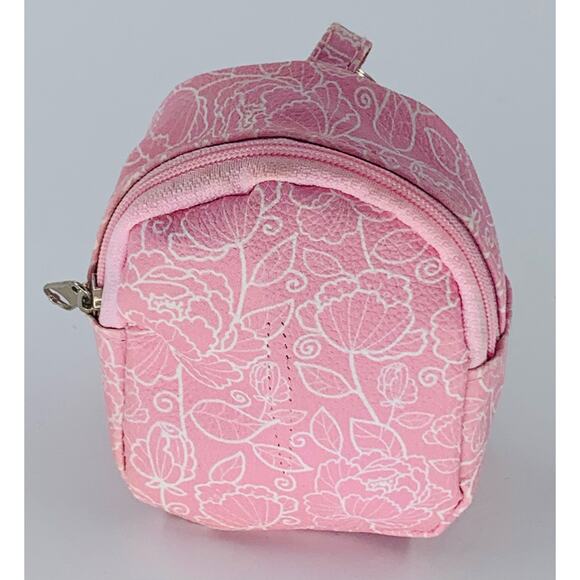Backpack Charm Mini Pink White Floral Vinyl Zipper Ring Small Bag Coin Purse - Picture 7 of 7